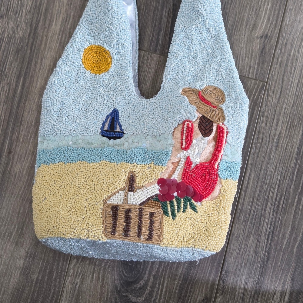 Handcrafted in India Viral Beaded Beach Bag Boho Resortcore Vacation Coastal NEW - Picture 3 of 10
